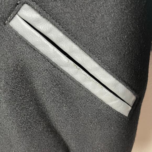 1990 Vintage Dehen Papa Murphys Black Gray Leather Wool Varsity Bomber Jacket XL - Picture 13 of 15